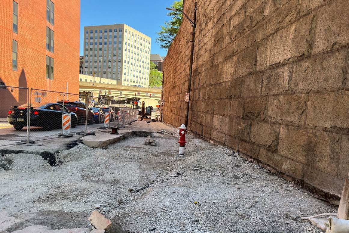 Inside the work zone at Sixth Avenue and Diamond Street