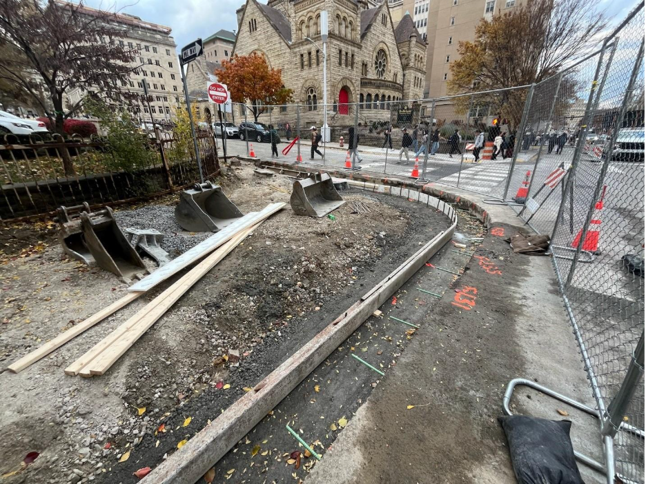 Recently demolished sidewalk at Fifth Avenue and Thackery Avenue