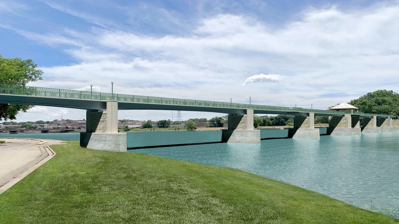 Rendering of new Rock River pedestrian bridge as part of Project ROCK Rendering of new Rock River pedestrian bridge as part of Project ROCK