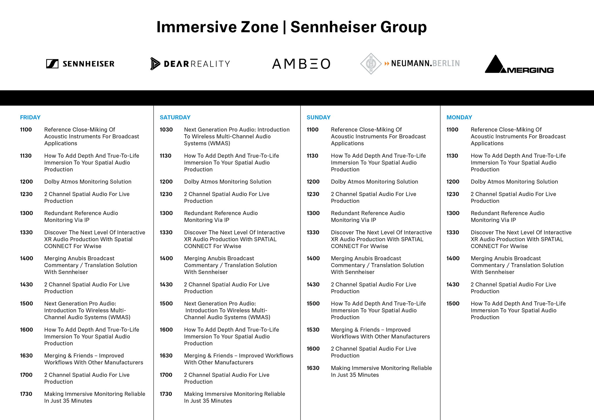 Presentation schedule