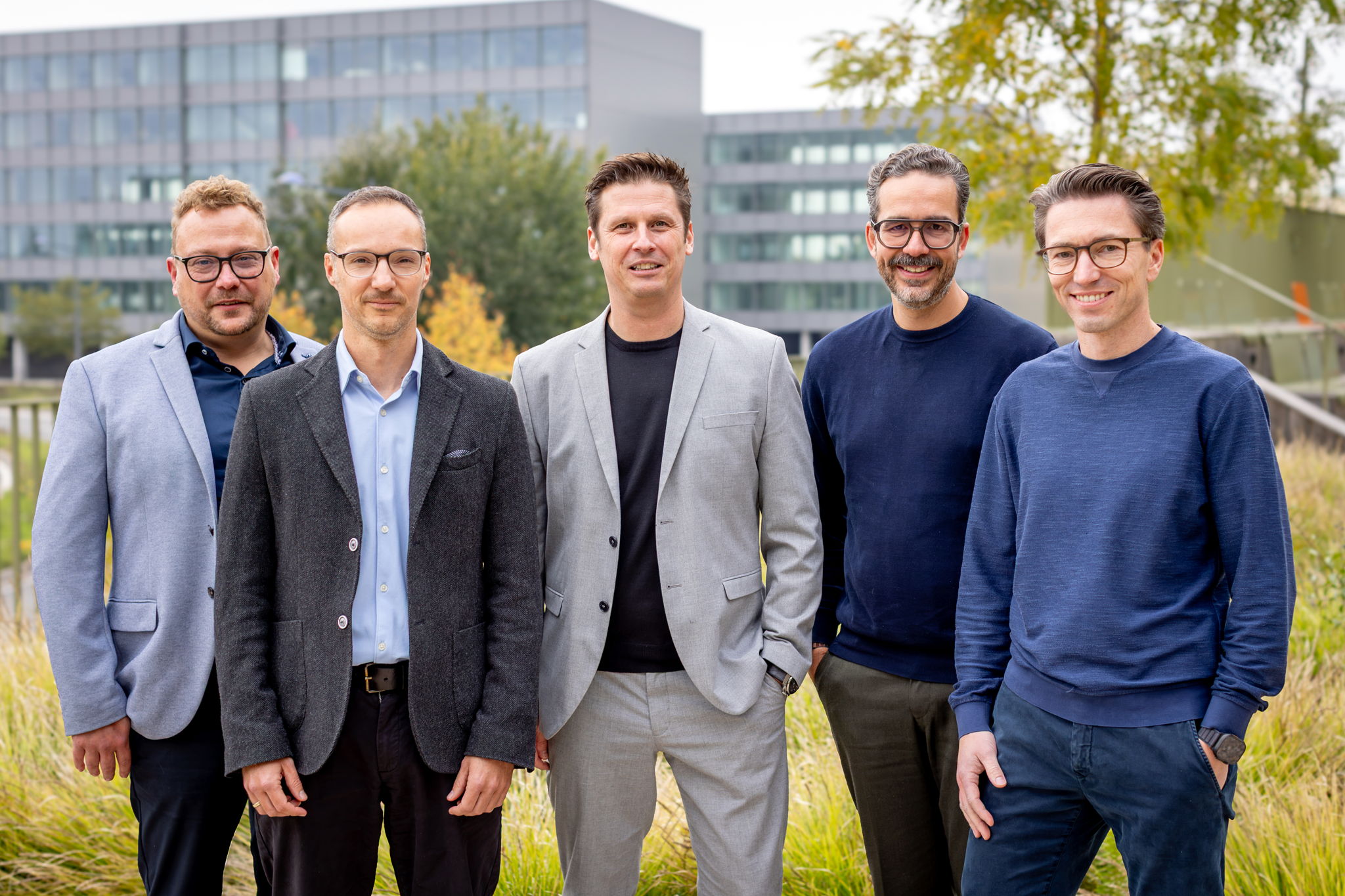 (vlnr. Simon Van der Heyden, Combell – Benjamin Jacobs, delaware – Bart Van Kerkhoven, delaware – Steven Latré, imec – Jonas Dhaenens, team.blue)