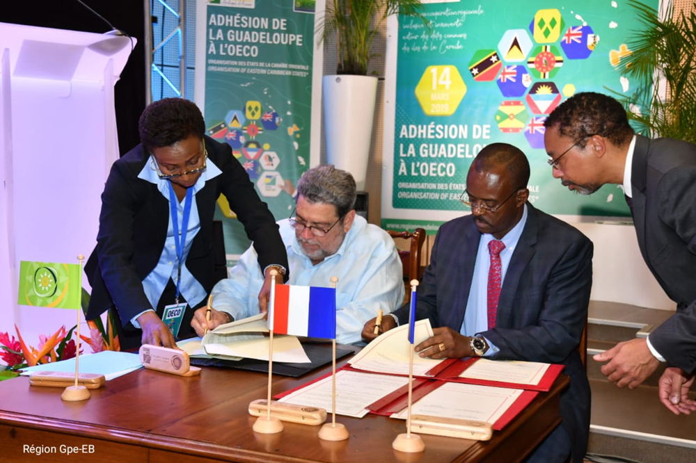 Official ceremony of the accession of Guadeloupe to the OECS in March 2019 in Basse-Terre, Guadeloupe.