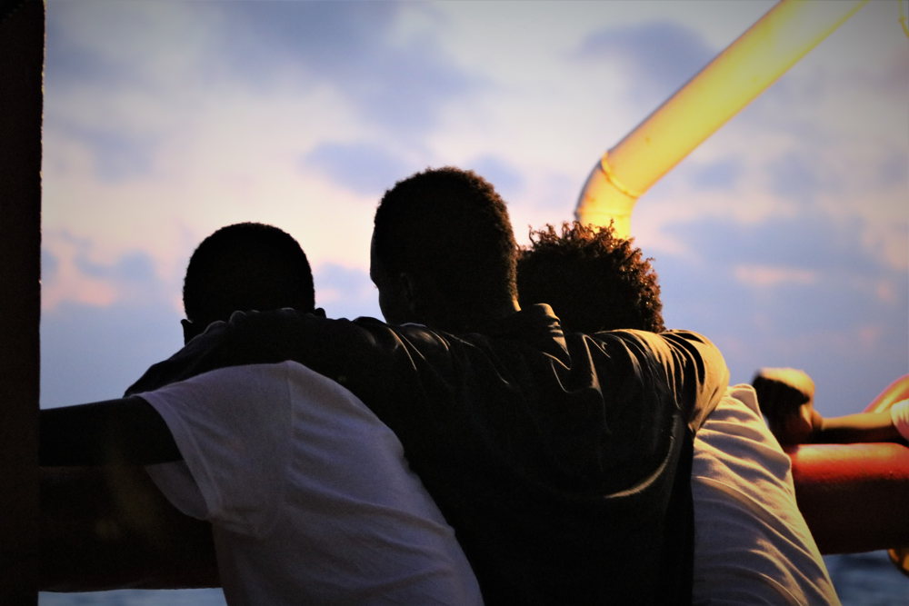 Rescued people on the deck of Ocean Viking.
Copyright: Hannah Wallace Bowman/MSF