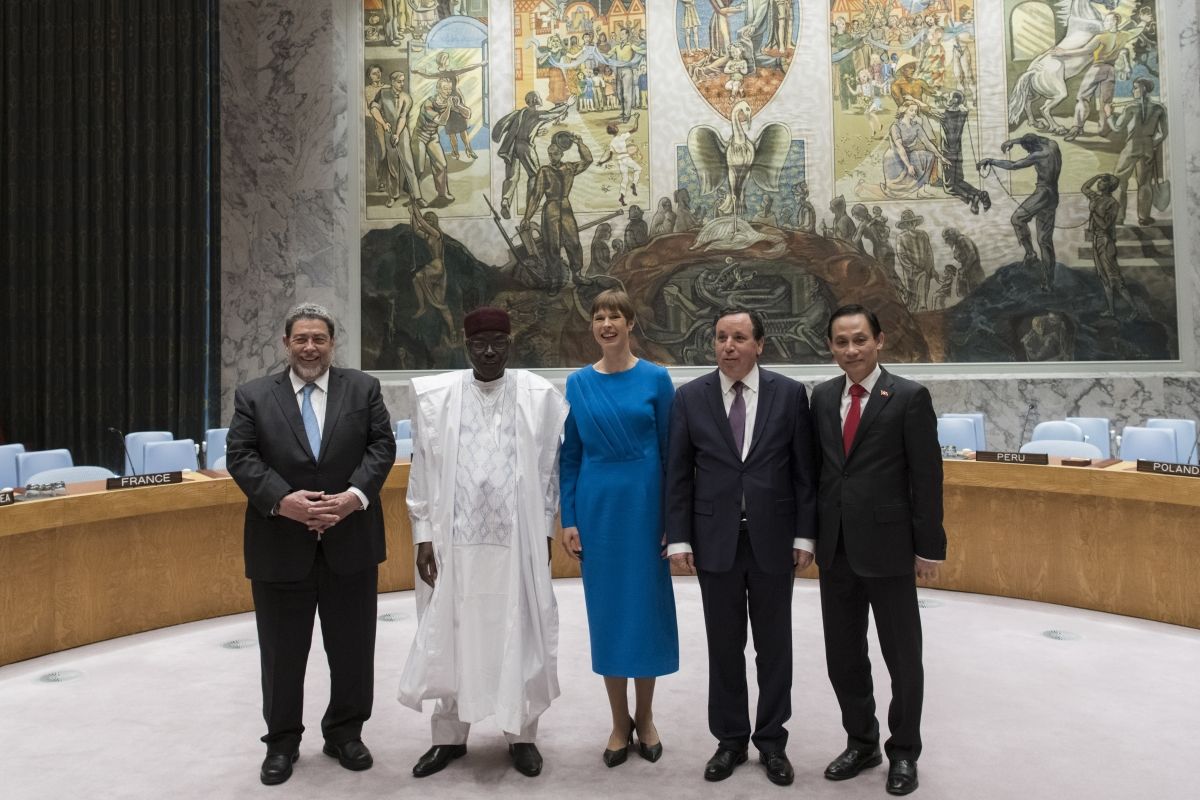 Newly elected members of the United Nations Security Council (UNSC): Saint Vincent and the Grenadines, Niger, Estonia, Tunisia and Vietnam.