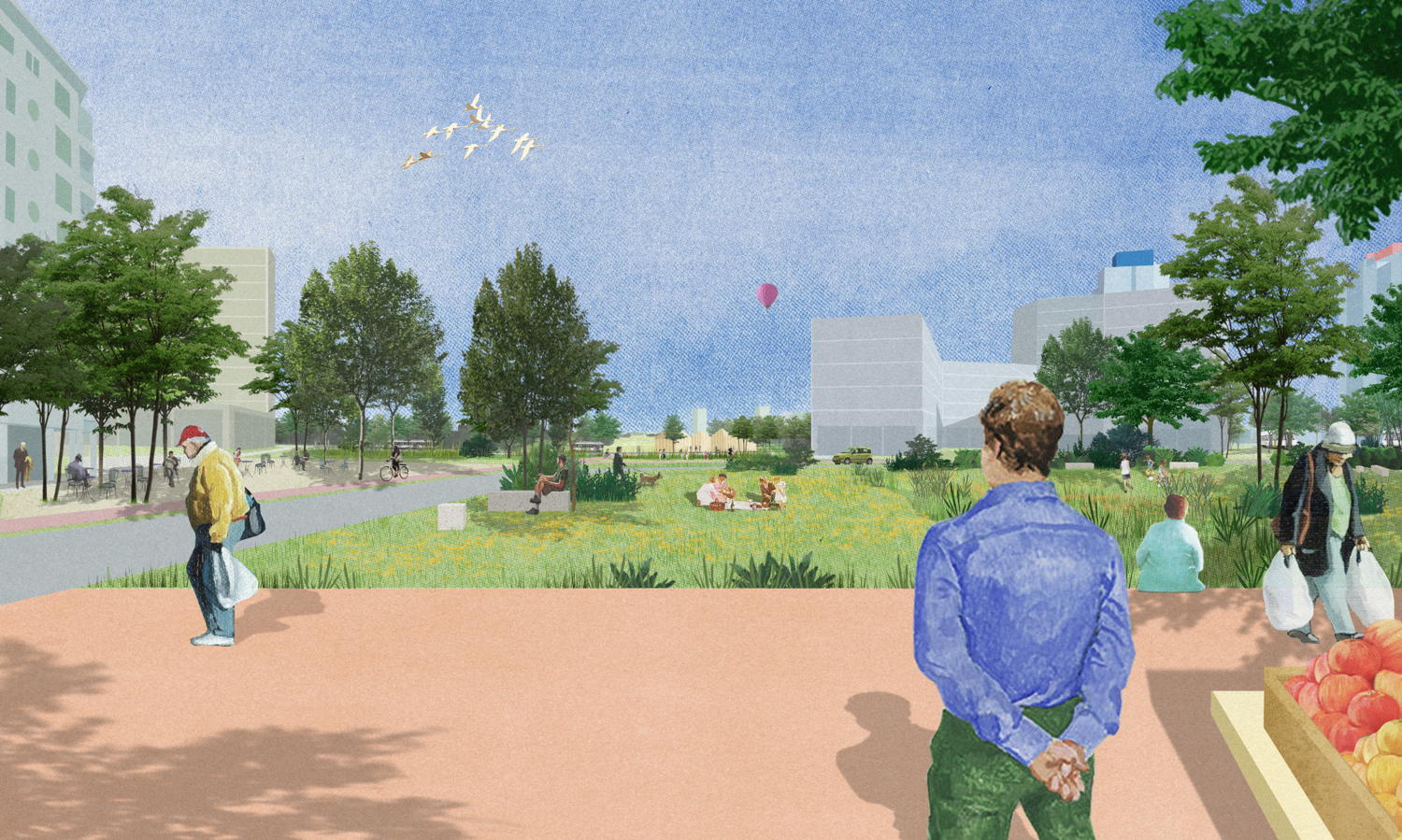 Ringpark Zuid: Een mogelijke invulling van de verbinding tussen het huidige Kielpark en de nieuwe overkapping naar de Jan de Voslei.
© Ontwerpteam Ringpark Zuid - 51N4E, H+N+S, Tractebel, Endeavour, Bollinger+Grohmann, Plant&Houtgoed en MDC