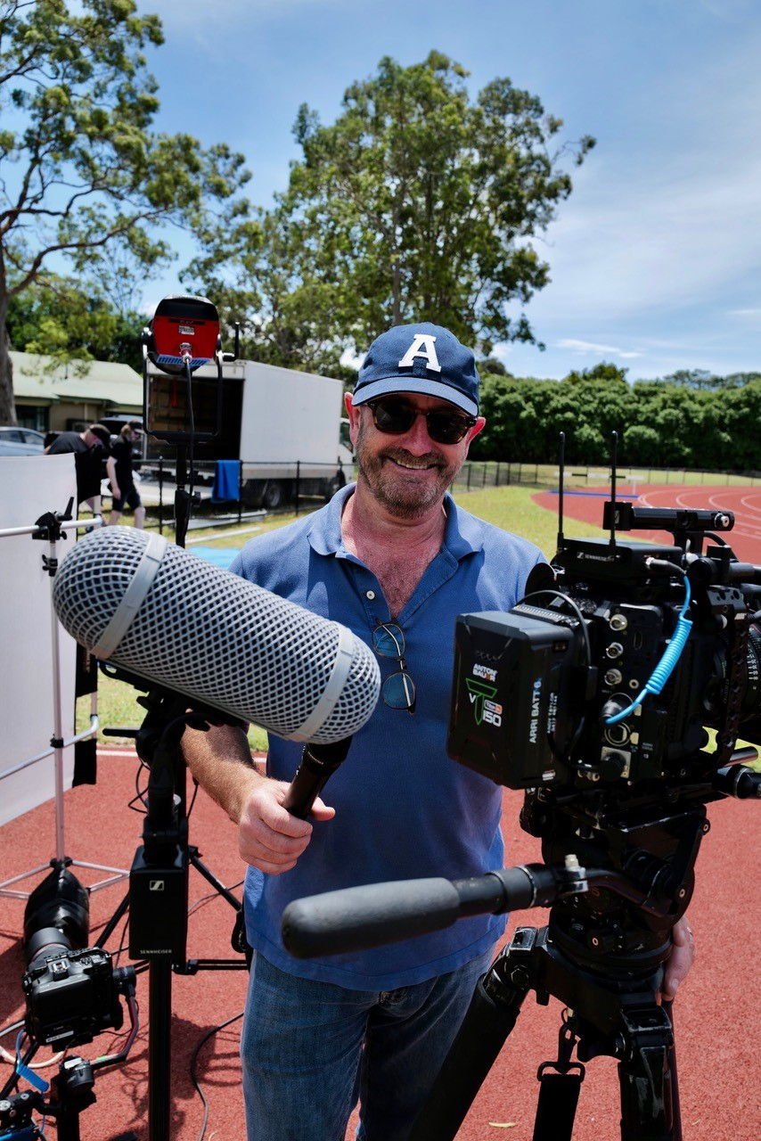 Andy Taylor with his Sennheiser audio rig, featuring the EW-DP Wireless Microphone System, MKH 8060, SKP Wireless Plug-On Transmitter and more.