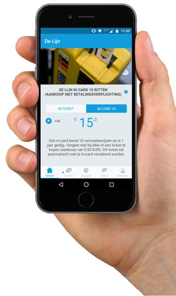 De m-card10, het nieuwste digitale vervoerbewijs. Te koop in de app van De Lijn en Olympus Mobility.