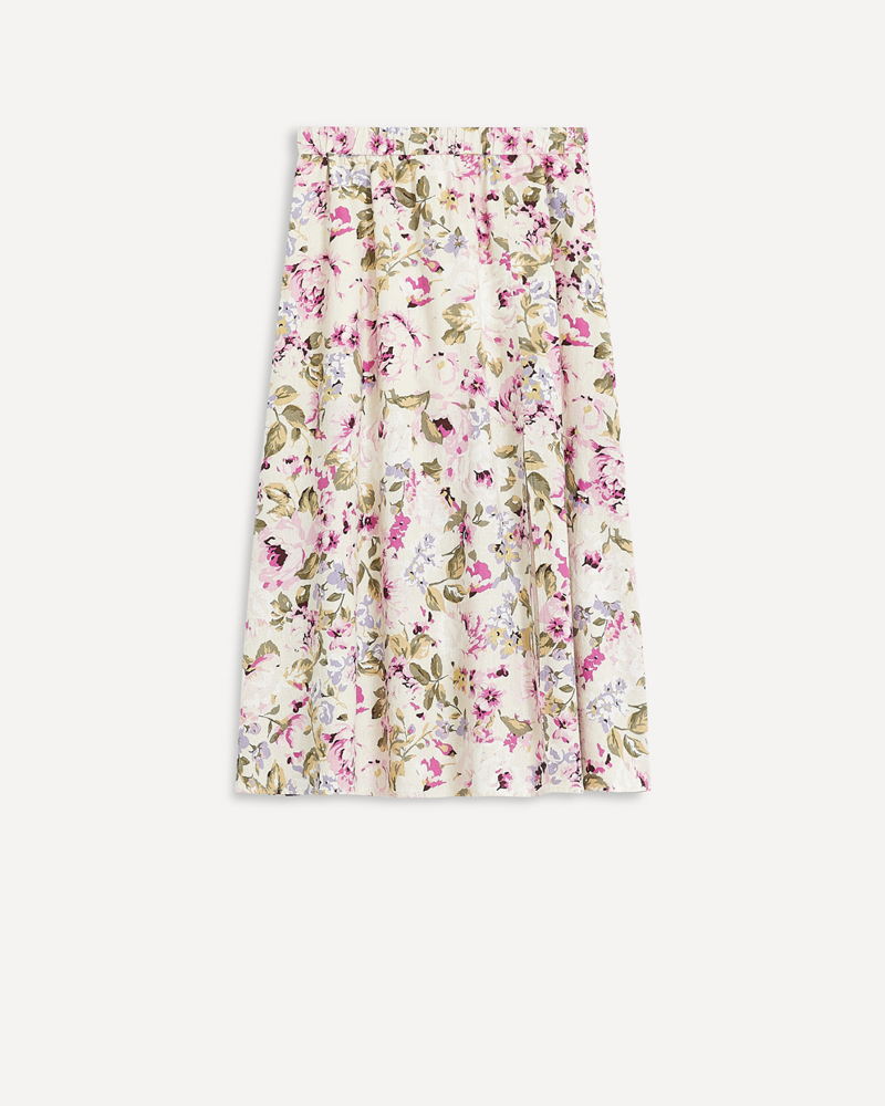 Linen-Blend Midi Skirt with Front Slit x The Birds Papaya