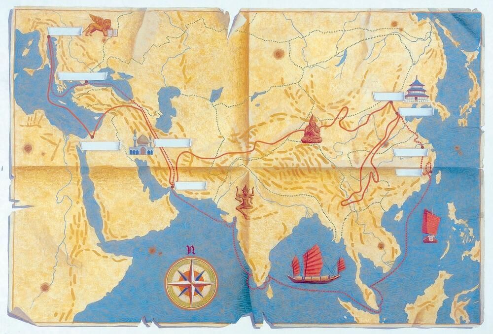 AKG1340625 The travel route taken by Marco Polo, Illustration © De Agostini Picture Library / akg-images
