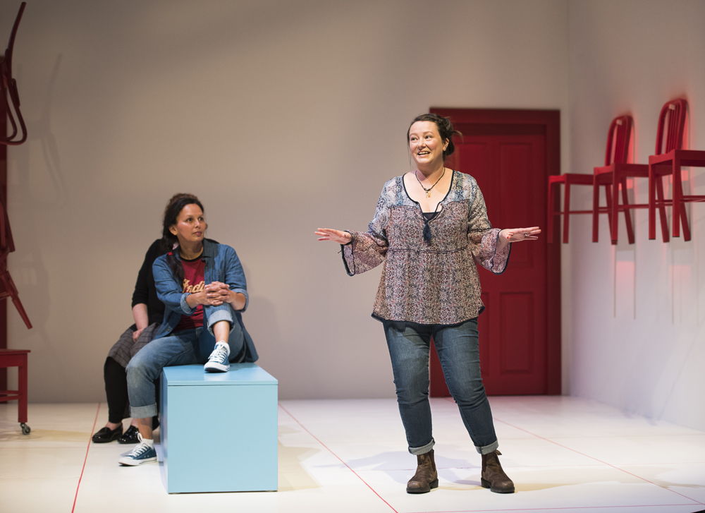 Lisa C. Ravensbergen (background) and Jennifer Paterson in Mom’s the Word / Photos by Emily Cooper
