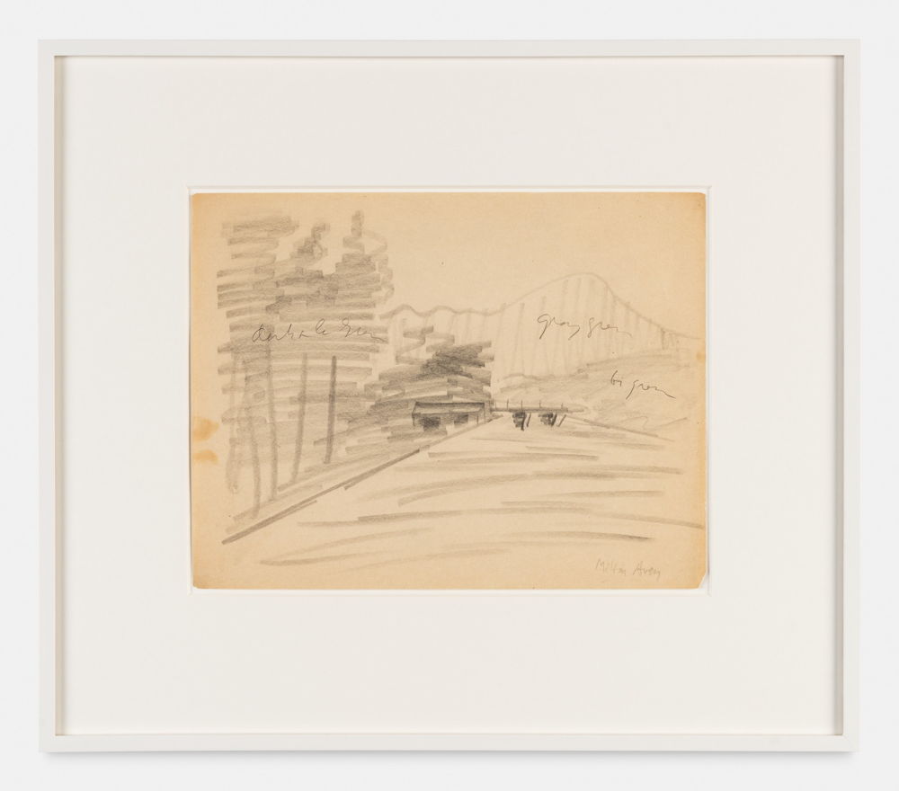 Milton Avery, Untitled (Distant Mountain), n.d. pencil on paper 21.6×27.9cm,81⁄2 ×11in. Photo credit: HV-studio Milton Avery Trust / Artists Rights Society (ARS), New York and DACS, London. Courtesy Xavier Hufkens, Brussels and Waqas Wajahat, New York