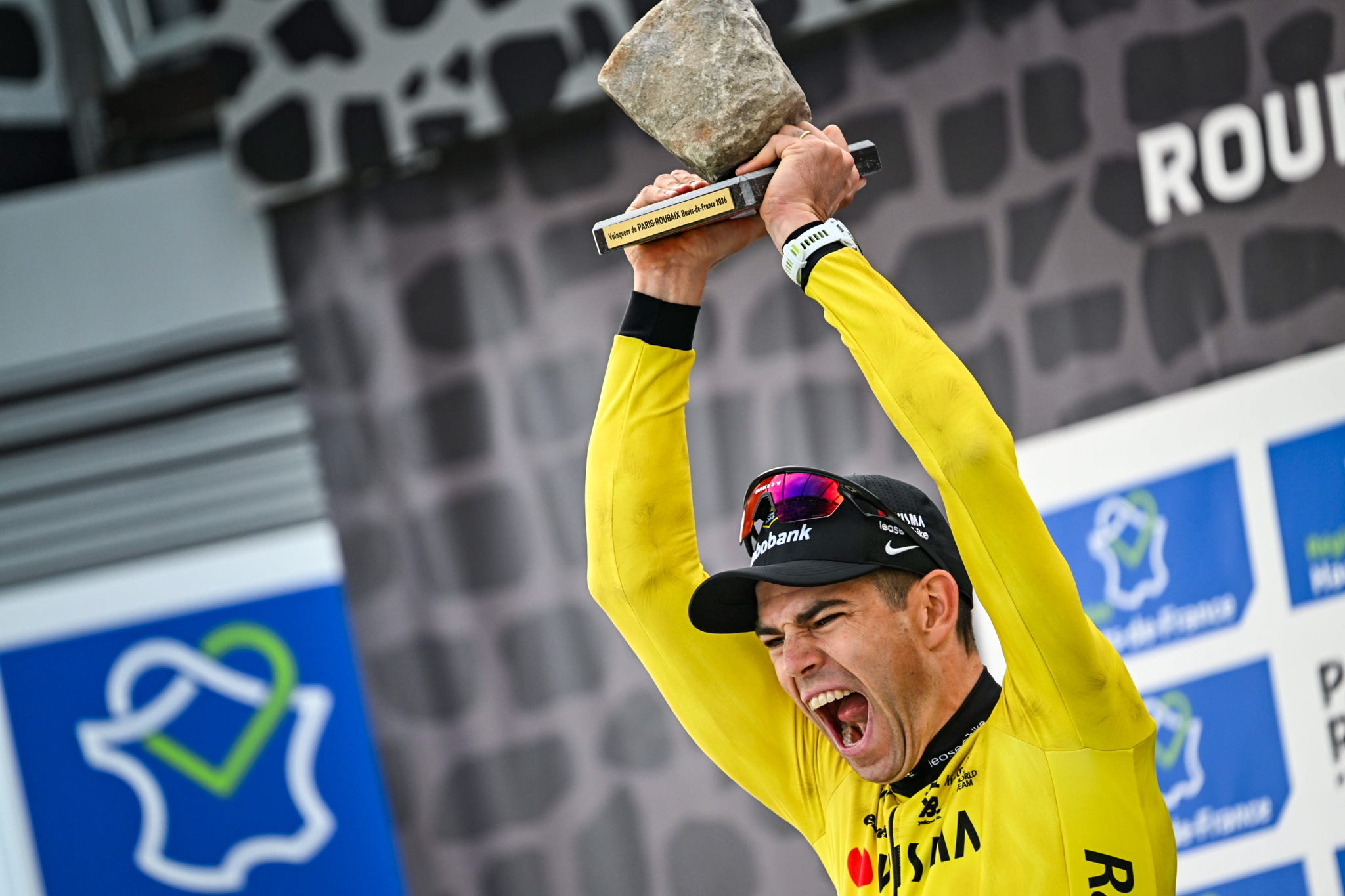 Wout van Aert wins Paris-Roubaix for first time after thrilling duel with Tadej Pogacar