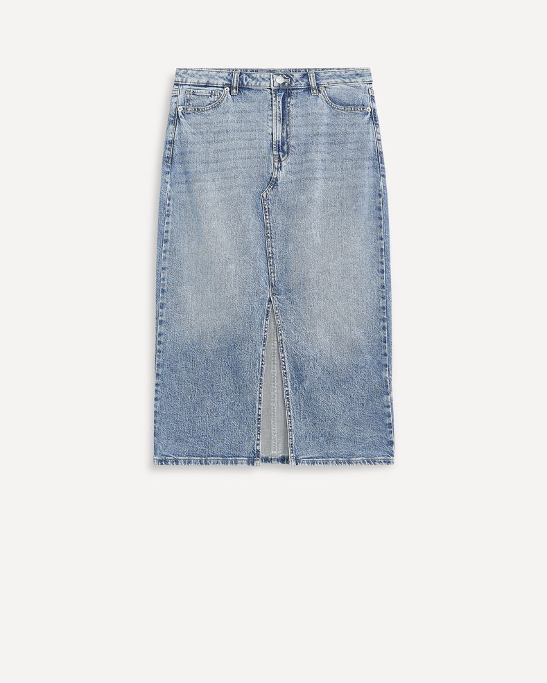 Denim Pencil Midi Skirt x The Birds Papaya