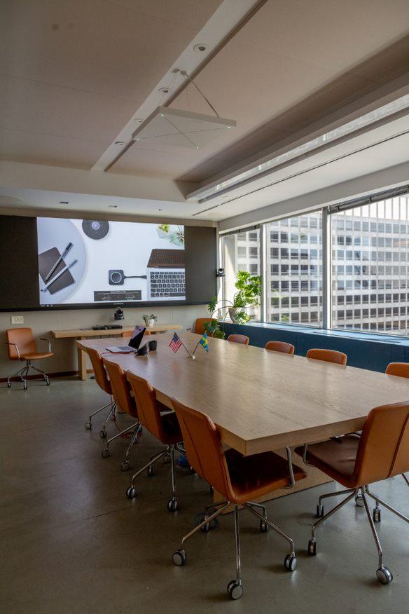 The ‘showcase’ room within the 20,000 square foot facility is ‘Room with a View’, which provides seating and videoconferencing space for up to 12 people.
