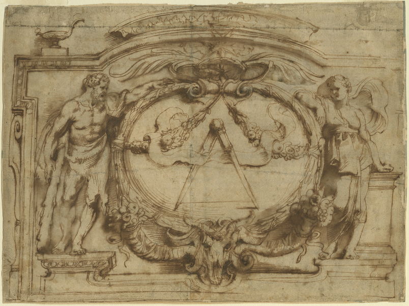 Detail uit ontwerptekening Drukkersmerk van de Officina Plantiniana 
© Museum Plantin-Moretus