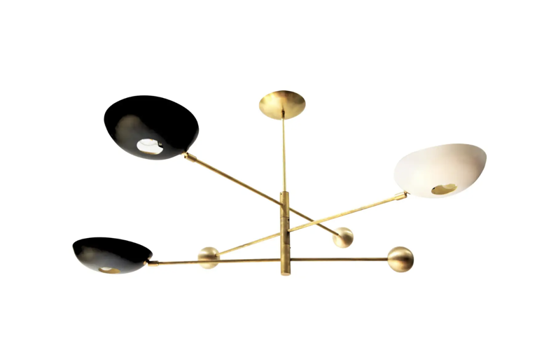 Compact Orbitale Brass Chandelier 3 Rotating Balanced Arms, Low Ceiling Featured, $3,078.05