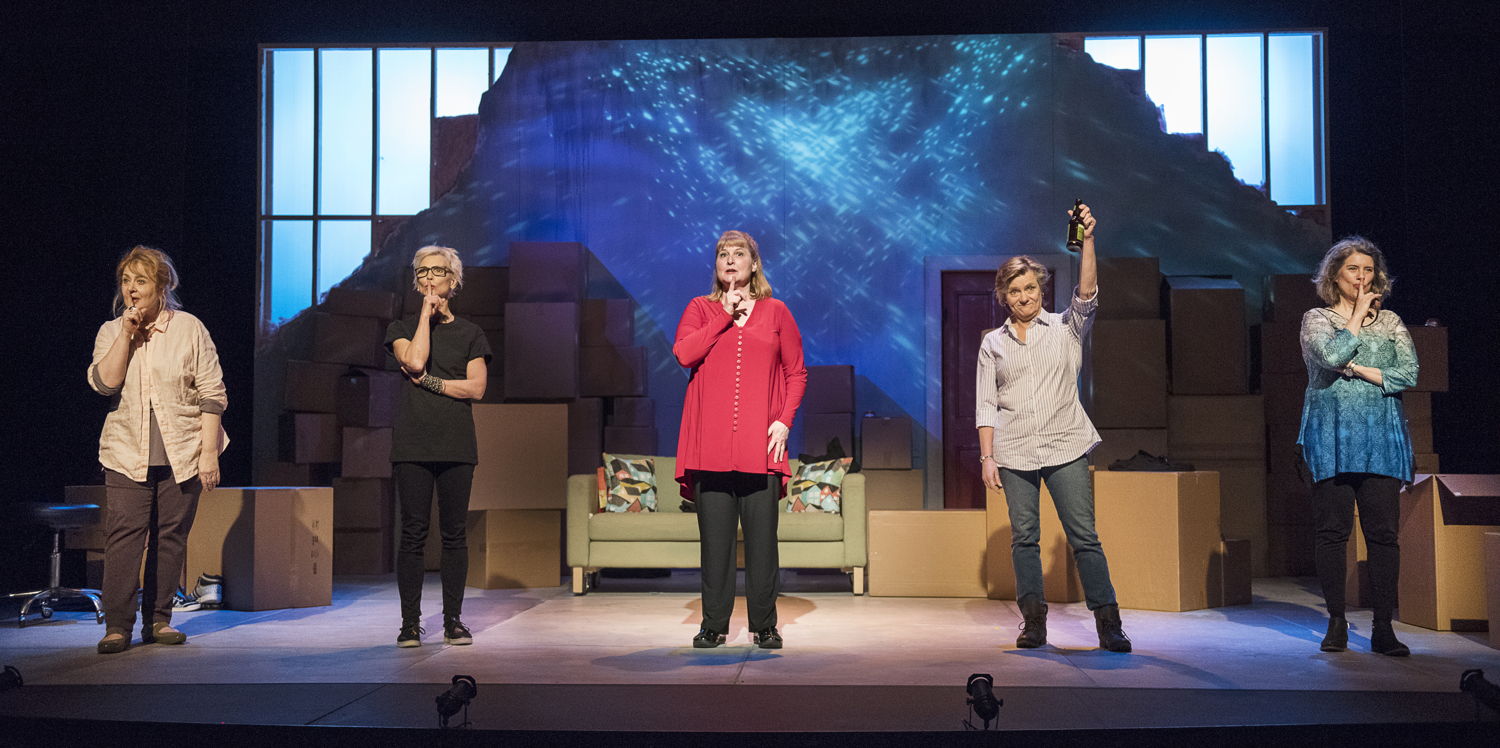 The cast of the 2016 production of Mom’s the Word: Nest ½ Empty. Set and costume design by Pam Johnson and lighting design by Marsha Sibthorpe. Photo by Emily Cooper