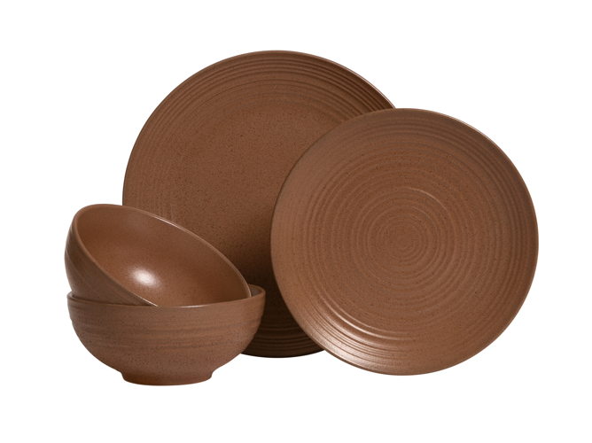 Habitat Nurture Textured Ripple 12pc Dinner Set - Rust