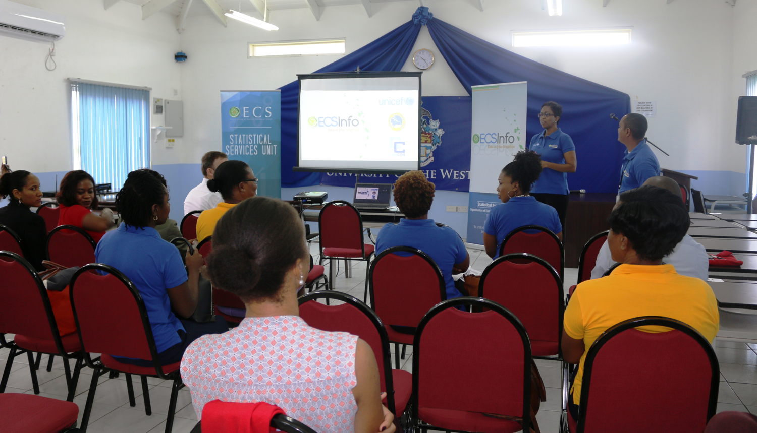Dr. Gale Archibald, Head of the Statistical Services Unit at the OECS Commission, addresses the gathering.