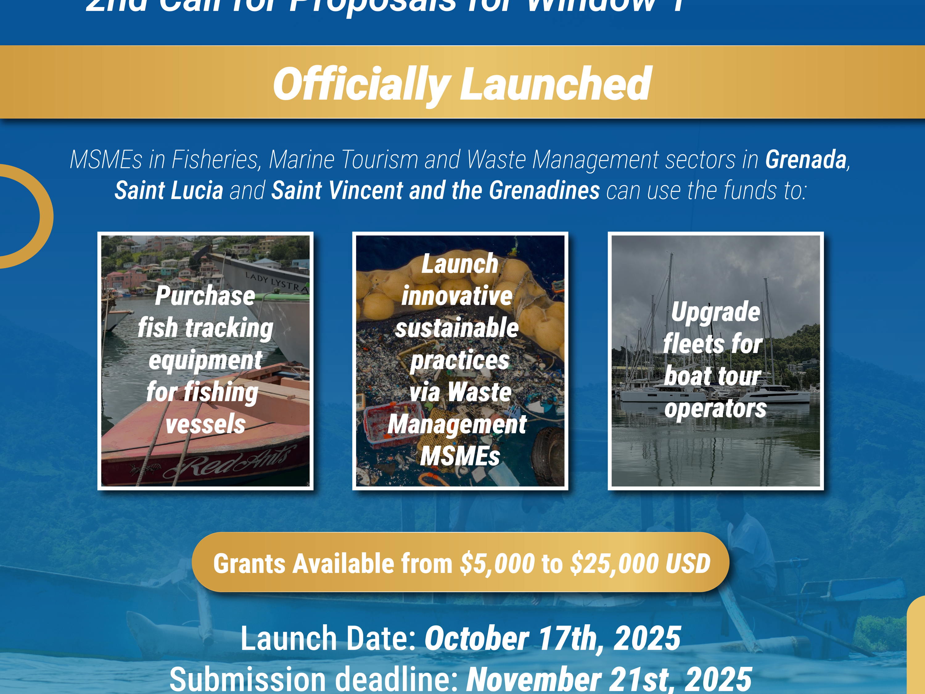 La Commission de l’OECO lance le deuxième appel à propositions pour la Fenêtre 1 du Programme régional de subventions de contrepartie pour les MPME : Renforcer l’économie bleue par l’innovation et les opportunités