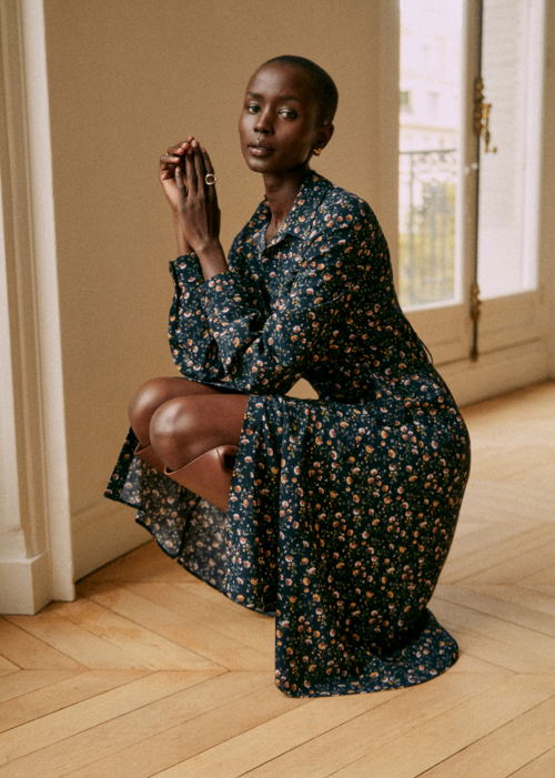 Sézane - Robe midi TEA Imprime MIRANDA MARINE - 155€