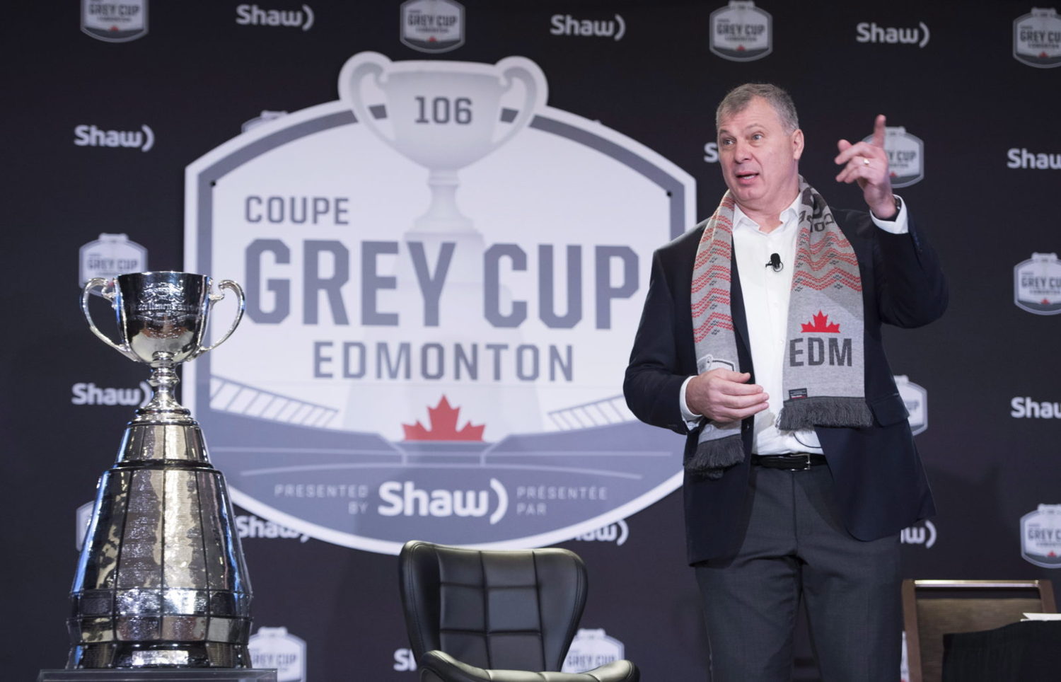 Commissioner Randy Ambrosie at the 2018 State of the League media address. Photo credit: THE CANADIAN PRESS/Jonathan Hayward