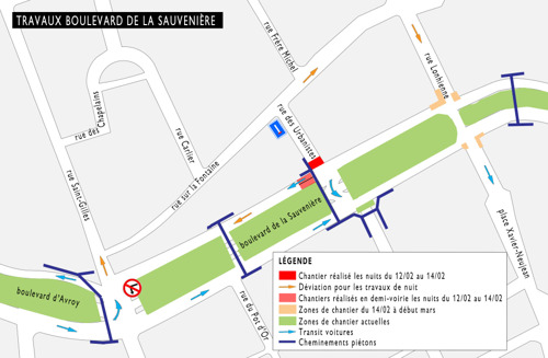 Tram de Liège : Travaux de nuit boulevard de la Sauvenière et rue des Urbanistes