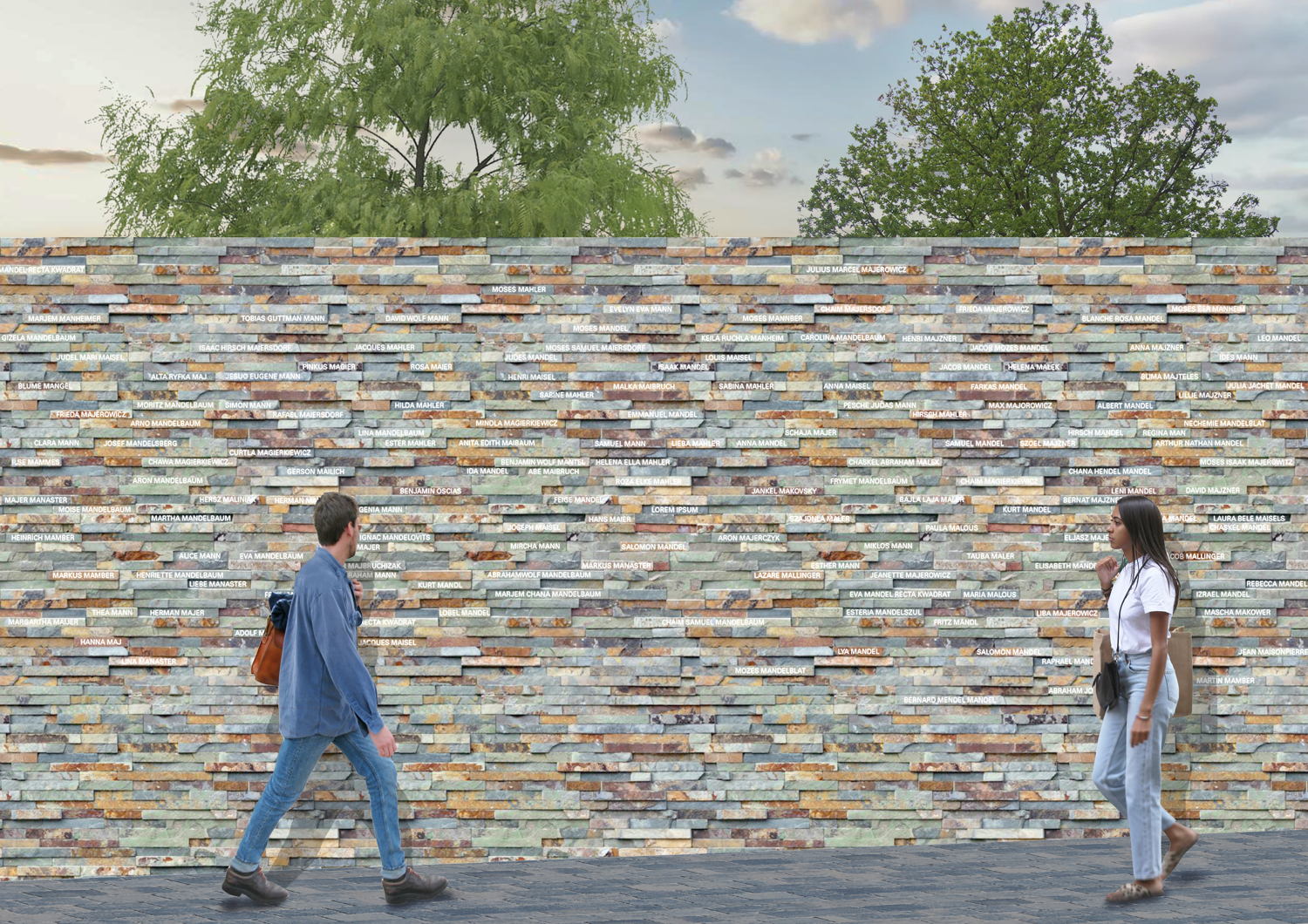 Perspectief vlietmuur gedenkstenen - copyright: Bureau Bas Smets