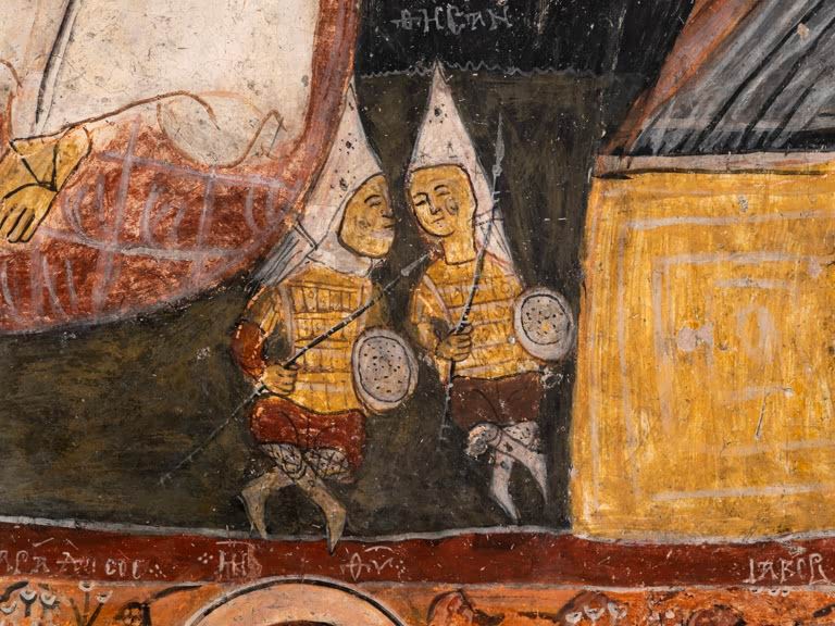 Sleeping soldiers, detail from fresco of Women at the tomb, 13th century, in the upper church of St John's Church or Karsi Kilise, a two-storey rock-cut chapel, originally built 10th century. AKG10885336 © akg-images / Manuel Cohen
