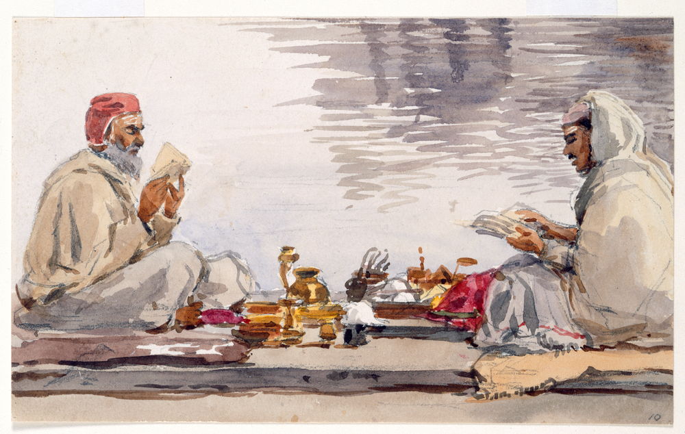 AKG5289689 ‘Two Sikhs reading the Grunth at the tank. Umritsar.' 1854. © akg-images / British Library