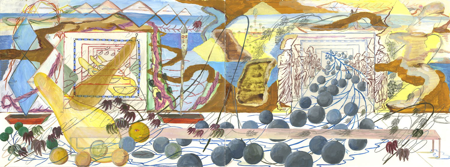 Dan Zhu, The new coming piece in the museum, 2018, acrylverf op papier, 29,0 x 76,0 x x cm, Collectie Stedelijk Museum Schiedam. Schenking NOG Collectie/Stichting Beheer SNS REAAL