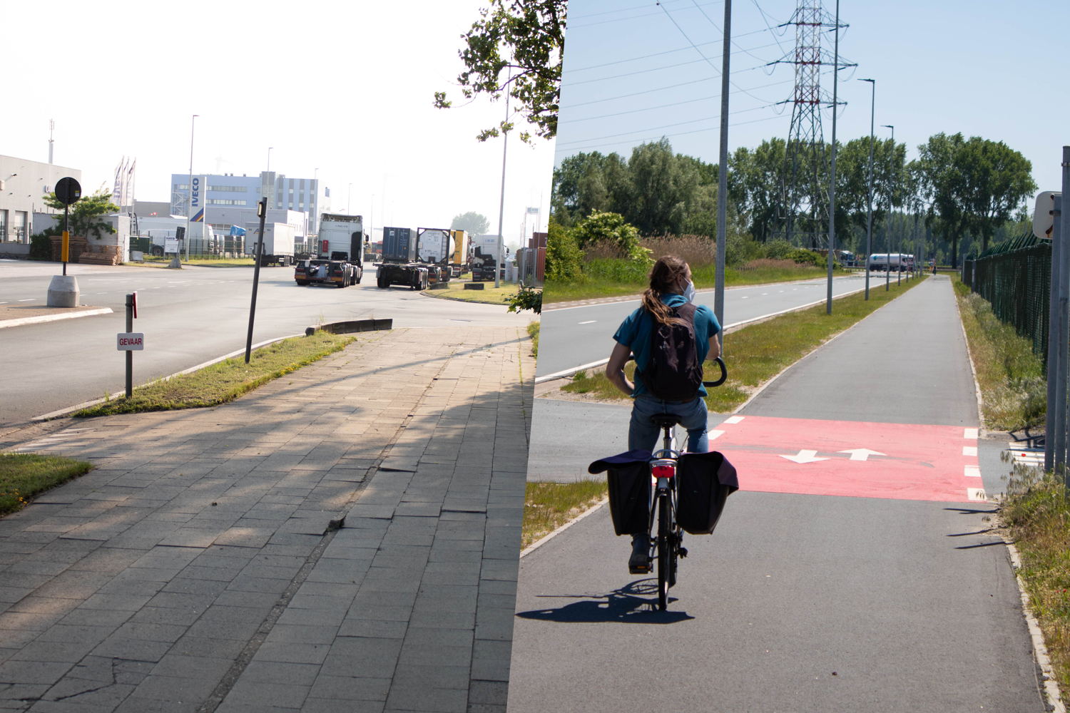 Transcontinentaalweg, zo is het nu: het fietspad is niet in asfalt en het eindigt plots - Kwarikweg: zo moet het overal worden vrijliggend fietspad in asfalt