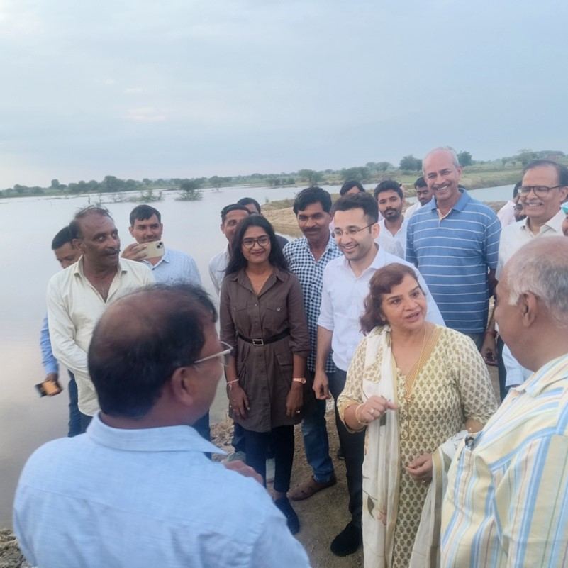 Ms Monika Garg discusses a point with Mr Sanjay Agarwal during their visit to the haveli site in Bhadokar village in Jhansi district.