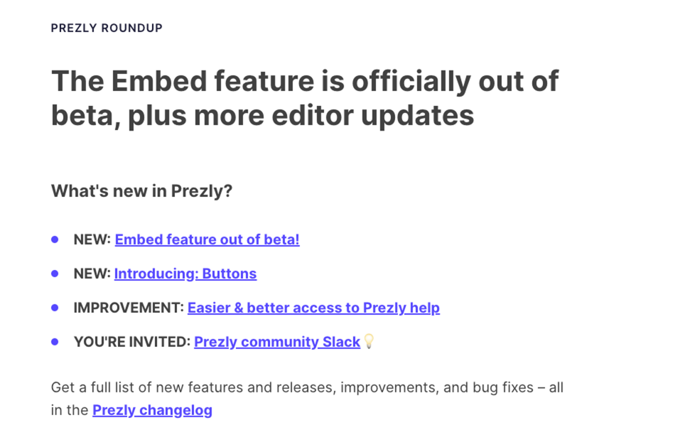 Prezly's own monthly changelog announcement