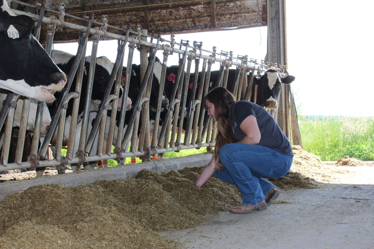 Insight FS team member Ashley Voelz provides her expertise at a customer's farm. 