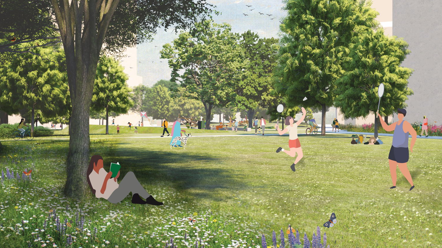 Slachthuiswijk definitief ontwerp toekomstbeeld Kalverwei © Sweco Belgium – Posad Maxwan – LOLA Landscape Architects