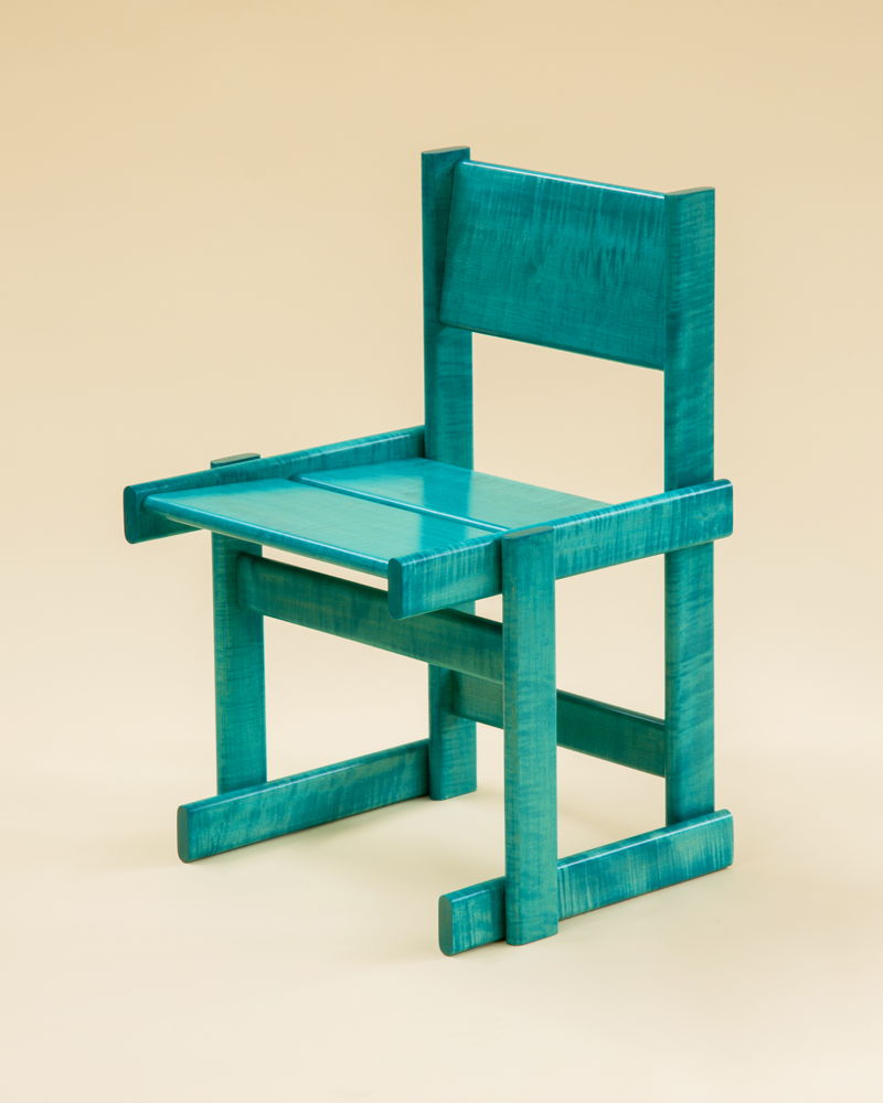 Bullnose Dining or Side Chair in Teal Curly Maple by Marco Campardo, £1,480