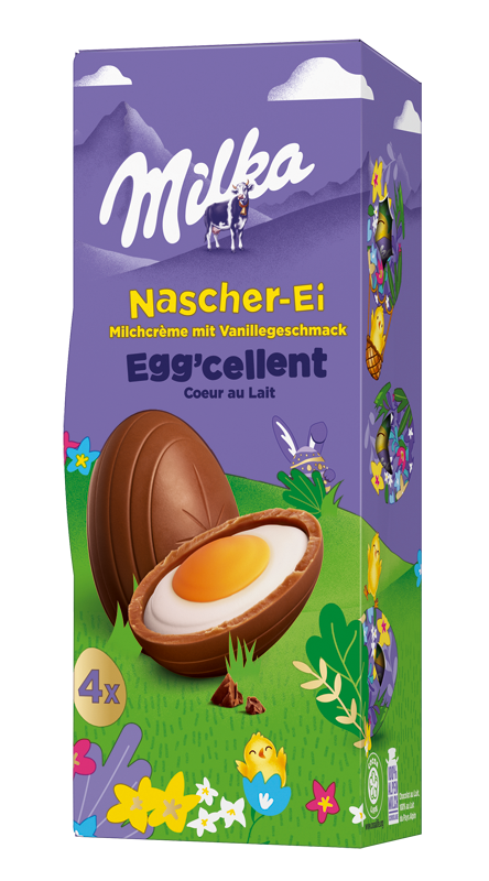 En plus des œufs de Pâques classiques, Milka lance pour la première fois un délicieux nouveau produit, le « Egg’cellent ».