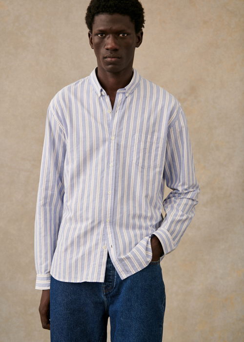 Octobre Editions - Chemise Charlie Oxford Bleu Rayures Blanc Ocre - 90€