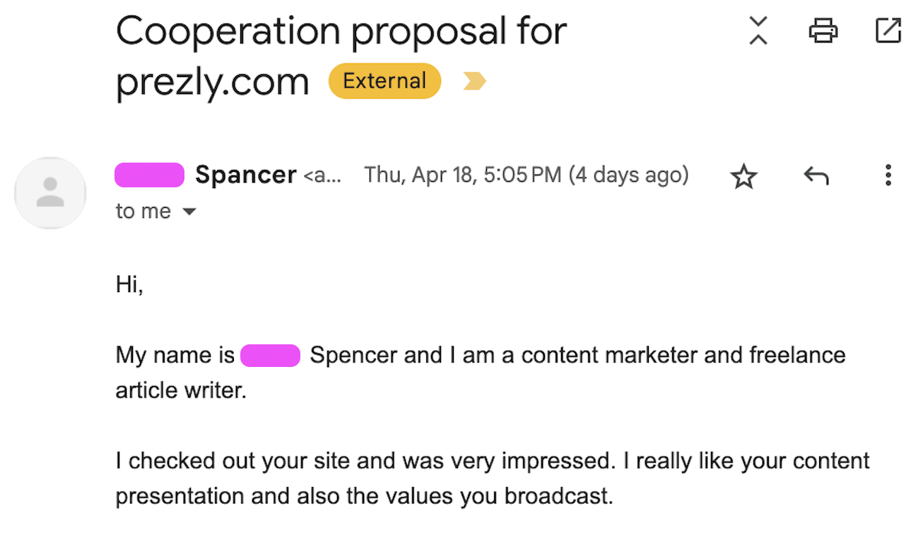 A masterclass on how not to pitch people from a Mr Spencer and/or Spancer.