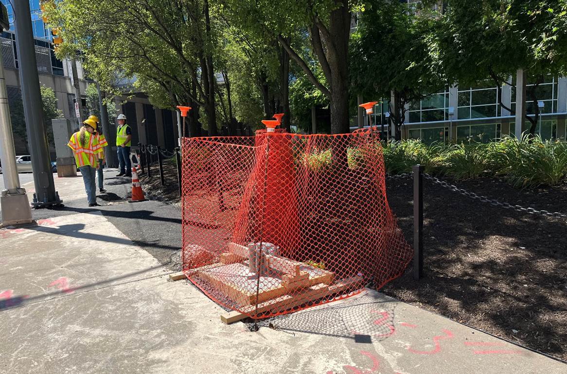 New concrete foundation to support a new traffic signal box