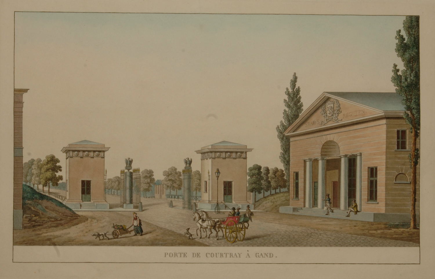 Kortrijksepoort van Pisson in 1808.
Detail van de plaat LXXV uit Goetghebuer, Choix des monuments. UGENT
