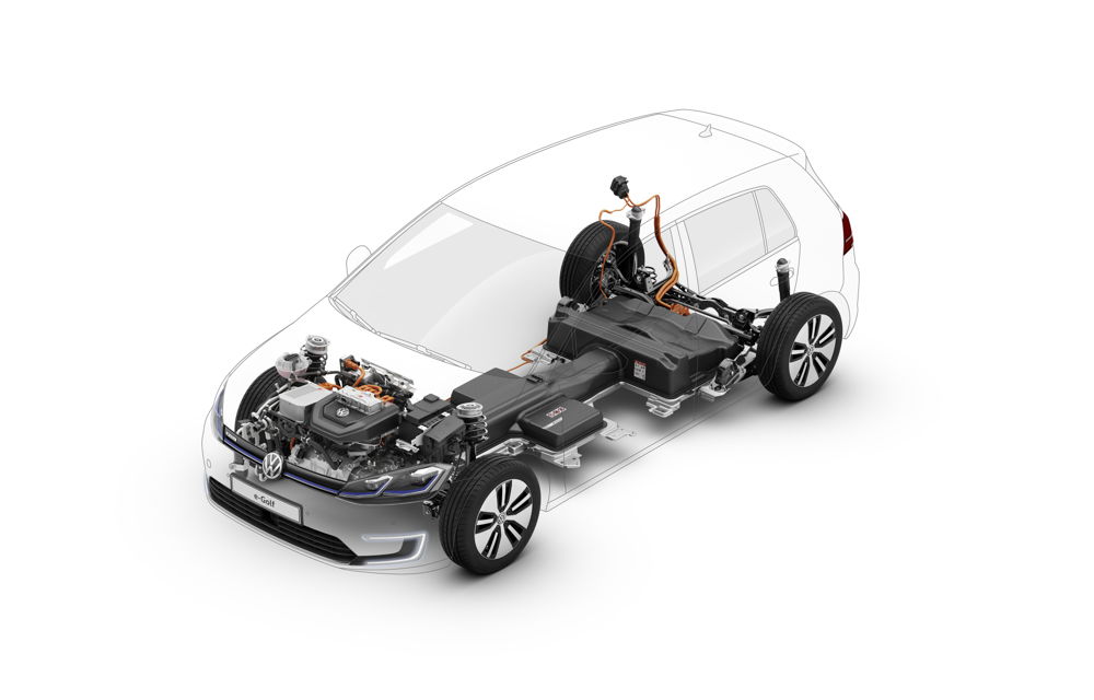 Volkswagen e-Golf, componentes e-drive y sistema de baterías de alto voltaje