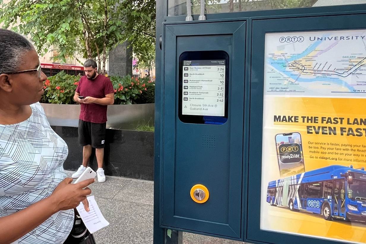 A rider recently used real-time arrival screens at Wood Street Station