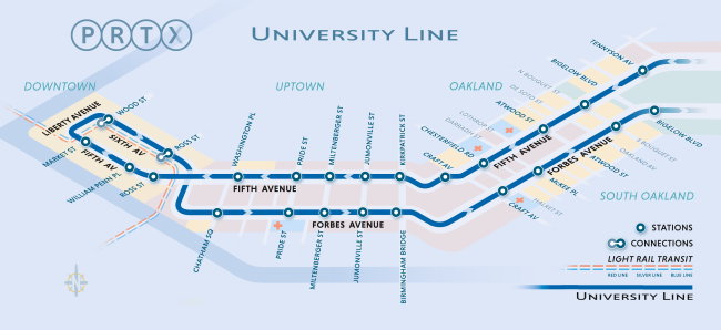 Map of 24 PRTX stations along the University Line corridor Map of 24 PRTX stations along the University Line corridor