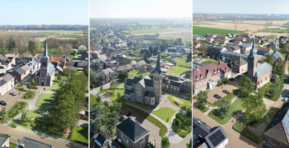 Fotomontage van de drie dorpspleinen Meeswijk, Leut en Vucht (Atelier Claar) Fotomontage van de drie dorpspleinen Meeswijk, Leut en Vucht (Atelier Claar)