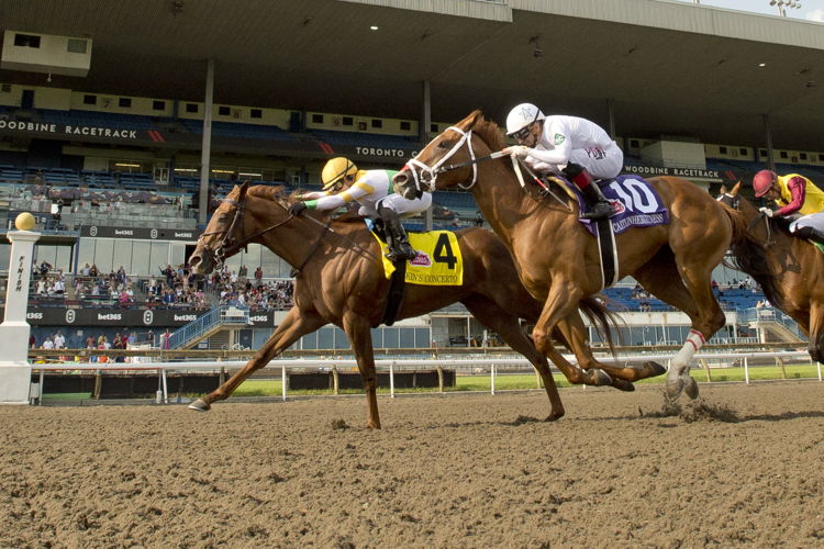 Kin's Concerto and jockey Sofia Vives winning the Woodbine Oaks presented by Stella Artois on July 20, 2024 at Woodbine (Michael Burns Photo)