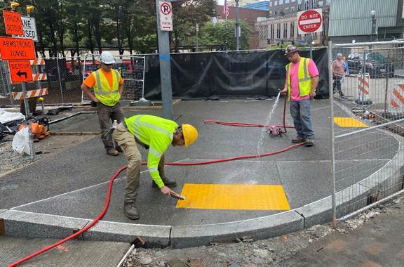 New accessible ramps recently installed at Fifth Avenue and Market Street