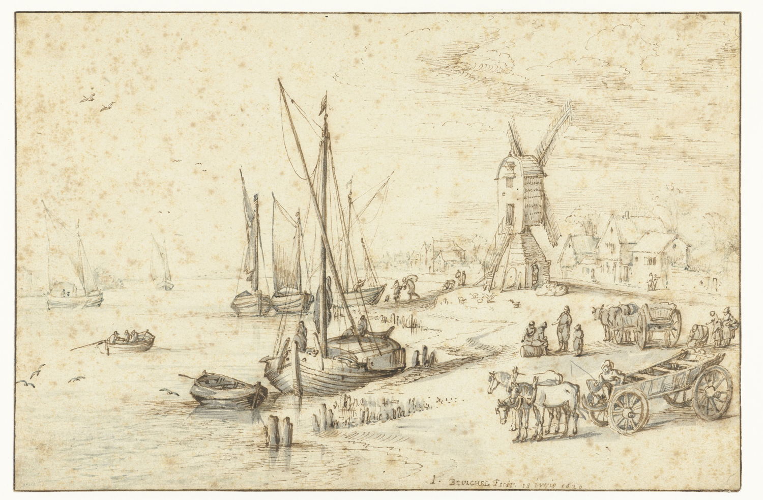 Jan Brueghel, Molen aan een rivier / Mill at a river / Moulin à une rivière, tekening, drawing, dessin, inv. PT 1961 68, Amsterdam, Rijksmuseum, Legaat De Bruijn-van der Leeuw, CH-Muri