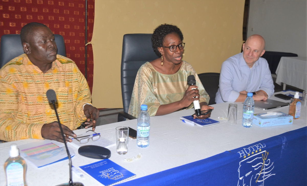 (L to R) The opening ceremony of the workshop was led by Dr Ramadjita Tabo, Regional Director, ICRISAT-West and Central Africa, Ms Aminata Sidibe Diarra, Biodiversity and Climate Change Advisor USAID - West Africa Regional Economic Growth Office, Dr Daniel E Irwin, Director of SERVIR, NASA.